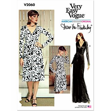 Vogue Symönster vintage omlottklänning för kvinnor Diane von Furstenberg #V2060.Y5 storlek 44-52