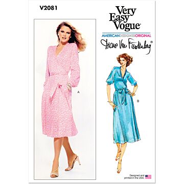 Vogue Symönster vintage omlottklänning för kvinnor av Diane von Furstenberg #V2081.Y5 storlek 44-52