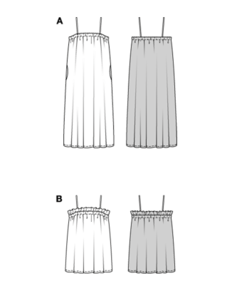 burda symönster dam klänning med sömmar fickor & topp med smockad halsringning och spaghettiband #5721 
