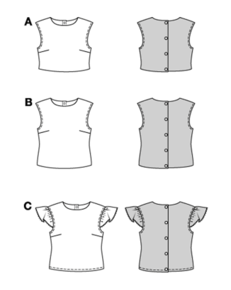 burda symönster damcrop top gjord av jacquard, blusskjorta med tryckknapp och sommarskjorta gjord av poplin med kepsärmar #5727 