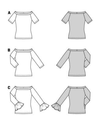 burda symönster damskjortor med bred halsringning, hjärtmönster och volanger #5730 
