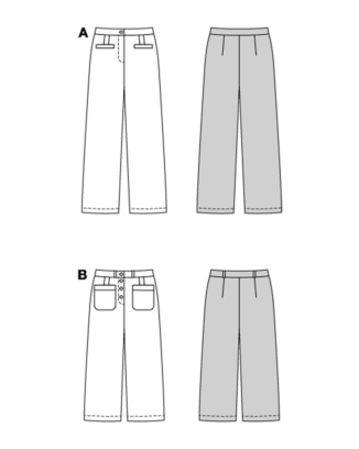 burda symönster dam linnebyxor med passpoalfickor & 7/8 jeans med knappslå och lappade fickor #5735 