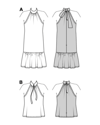 burda symönster damklänning med grimma och XL volang & topp med skjortkrage och band #5737 