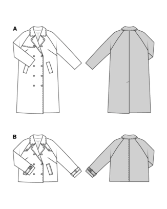 burda symönster för dam trenchcoat med raglanärmar och breda passpoalfickor & fodrad kort jacka med knappslå #5747 