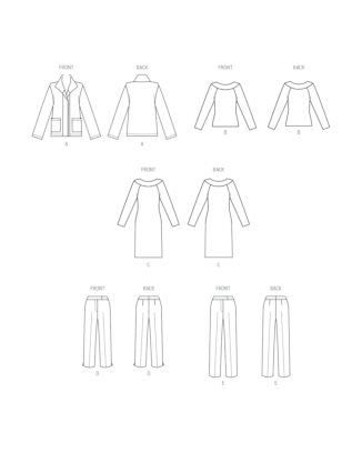 Butterick Symönsterset dam kavaj långärmad skjorta penna byxor fodral klänning #B6975.F5 storlek 42-50