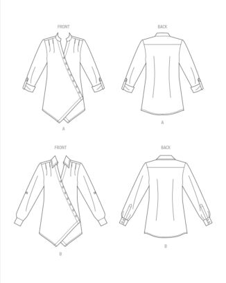 Butterick Symönster damskjortblusar med sned knappslå #B6980.AA storlek 36-44