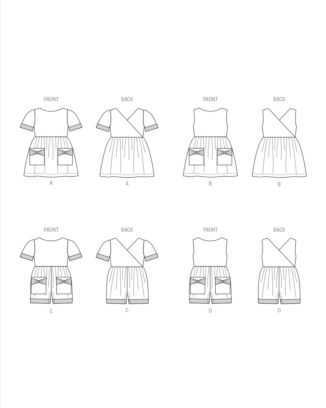 Butterick Symönster set baby flickor klänningar jumpsuits #B6987.A storlek 1/2 - 4 år