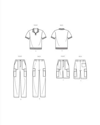 Simplicity Symönsterset herrskjorta, cargobyxor och cargoshorts #9718 storlek 58-66
