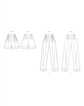 Vogue Symönster för kvinnor med hög midja, veckade shorts och byxor # V2014 storlek 44-52