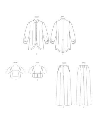 Vogue Symönsterset damskjortblus, crop top och byxor #V2037 storlek 44-52