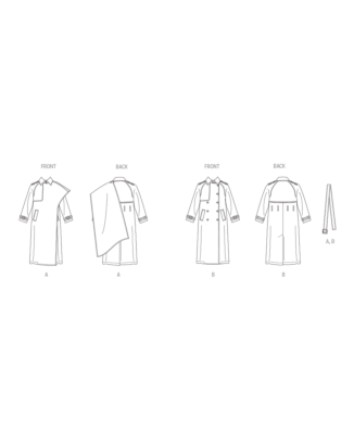 Vogue Symönster trenchcoat för kvinnor med bälte #V2055.Y5 storlek 44-52