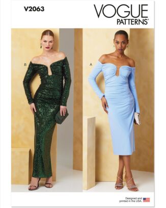 Vogue Symönster damklänning off-shoulder med ärmar #V2063.B5 storlek 34-42