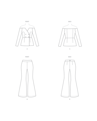 Vogue Symönster V1943Y5 off-shoulder jacka för kvinnor och utsvängda byxor stl. 44-52